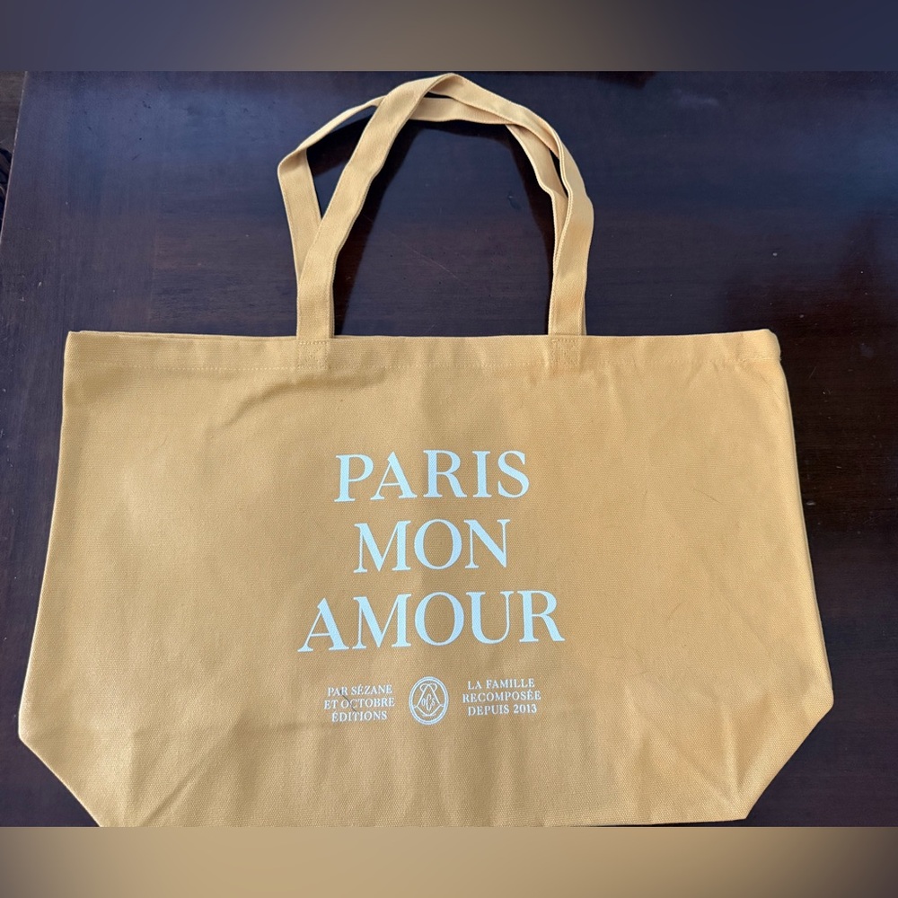 NEW Sézane Paris Mon Amour Yellow Canvas Tote Bag